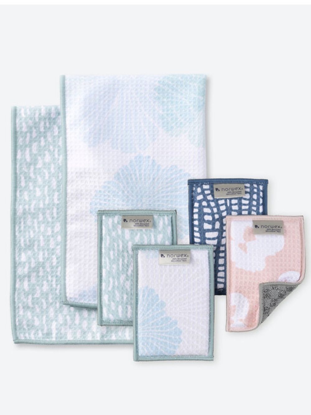 Norwex Waffle Weave Kitchen Set Tea Towels and dual sided sponges Set of 6 NWT